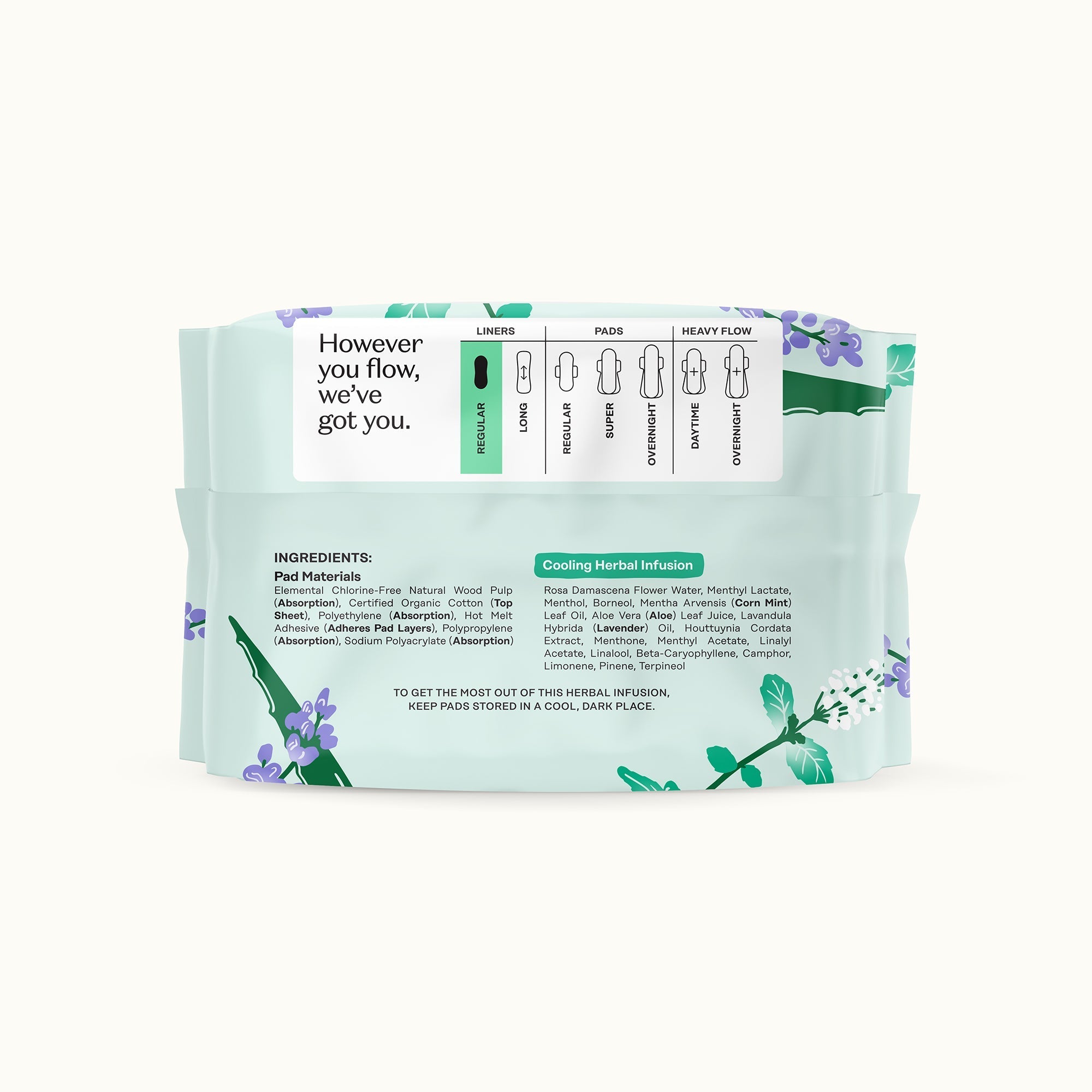 Organic Cotton Cover Cooling Herbal Infusion Regular Liners